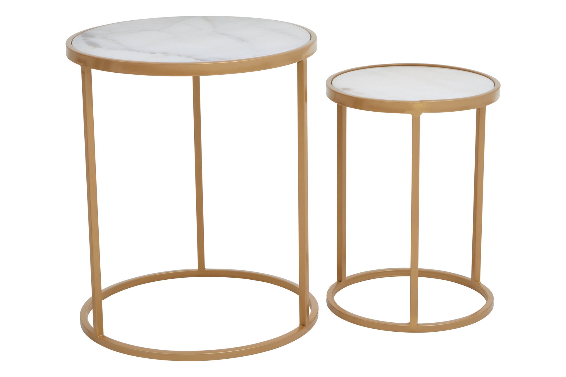 Colva White Marble and Gold Set Of Two Nesting Tables