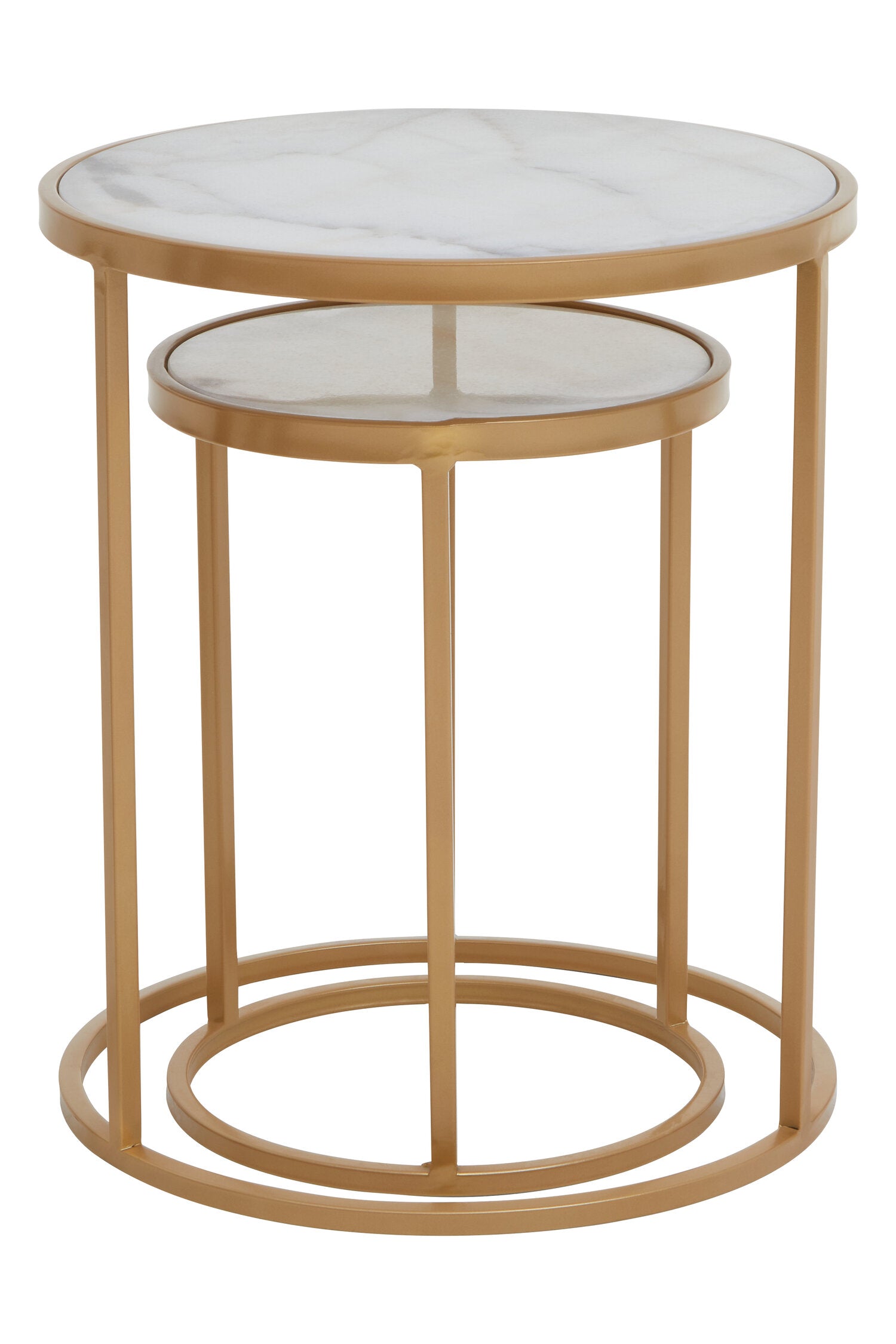 Colva White Marble and Gold Set Of Two Nesting Tables