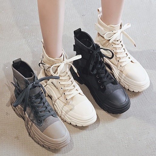 Platform boots round toe lace short Martin boots