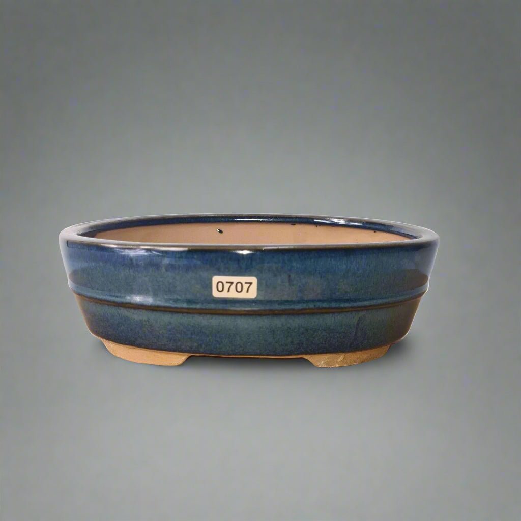 22cm Glazed Bonsai Pot | Oval | 22cm x 16cm x 7cm | Blue | Luxury Home Accessories | Heulog Glow
