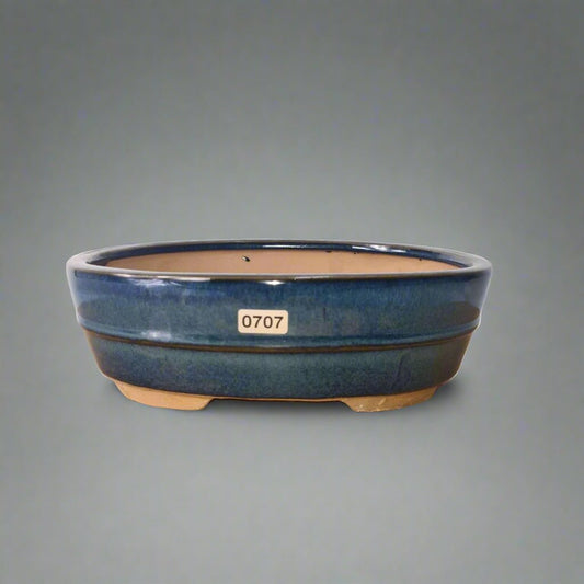 22cm Glazed Bonsai Pot | Oval | 22cm x 16cm x 7cm | Blue | Luxury Home Accessories | Heulog Glow
