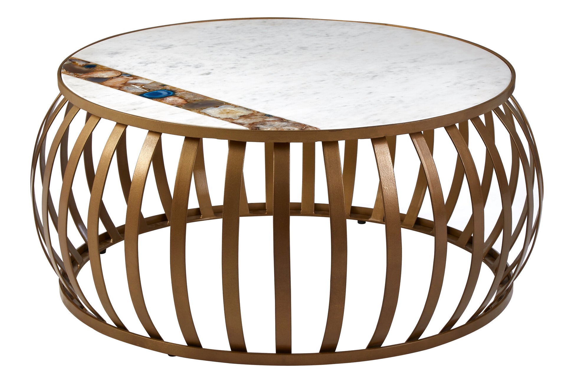 Vizzini Marble and Agate Round Coffee Table with Antique Brass Base