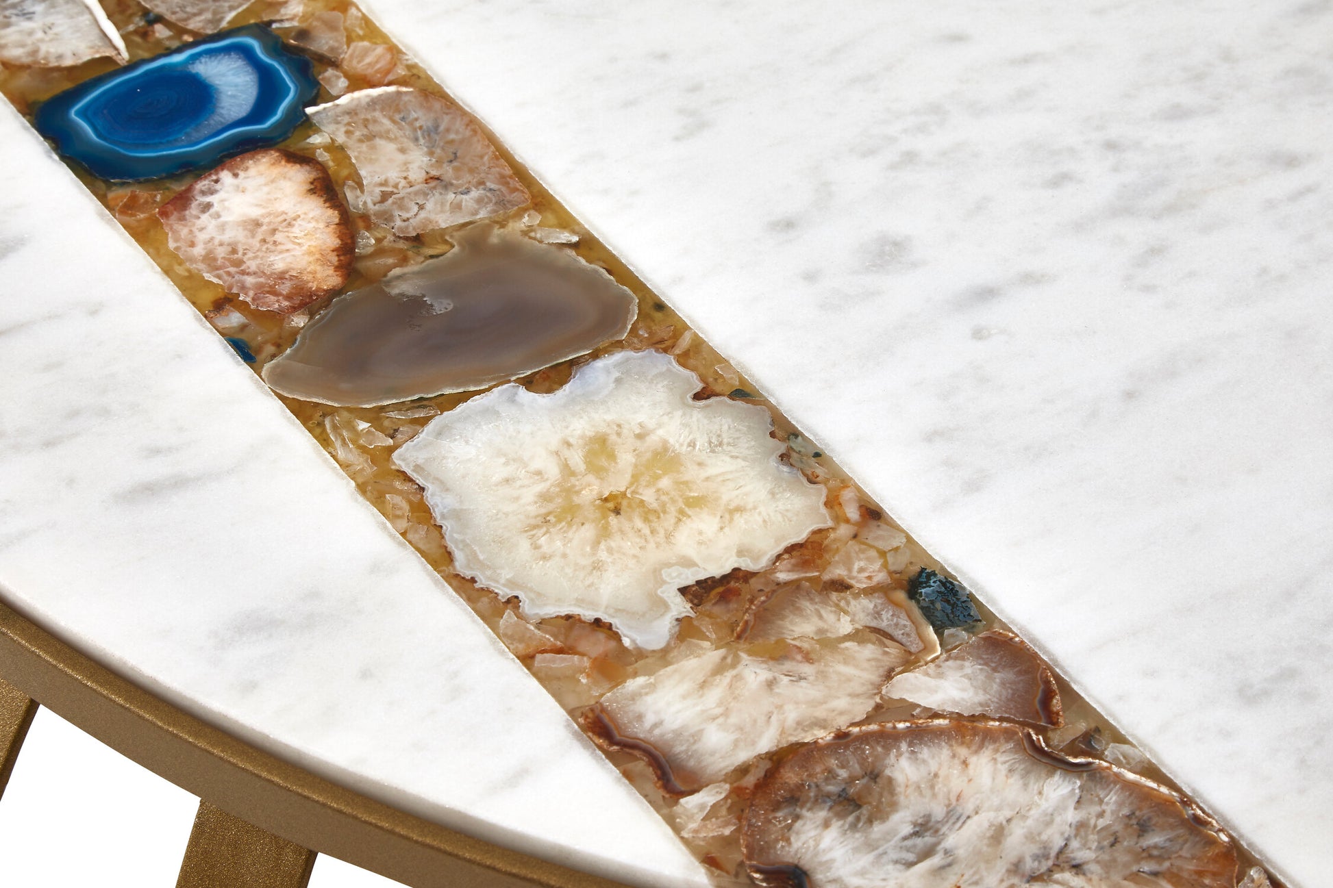 Vizzini Marble and Agate Round Coffee Table with Antique Brass Base