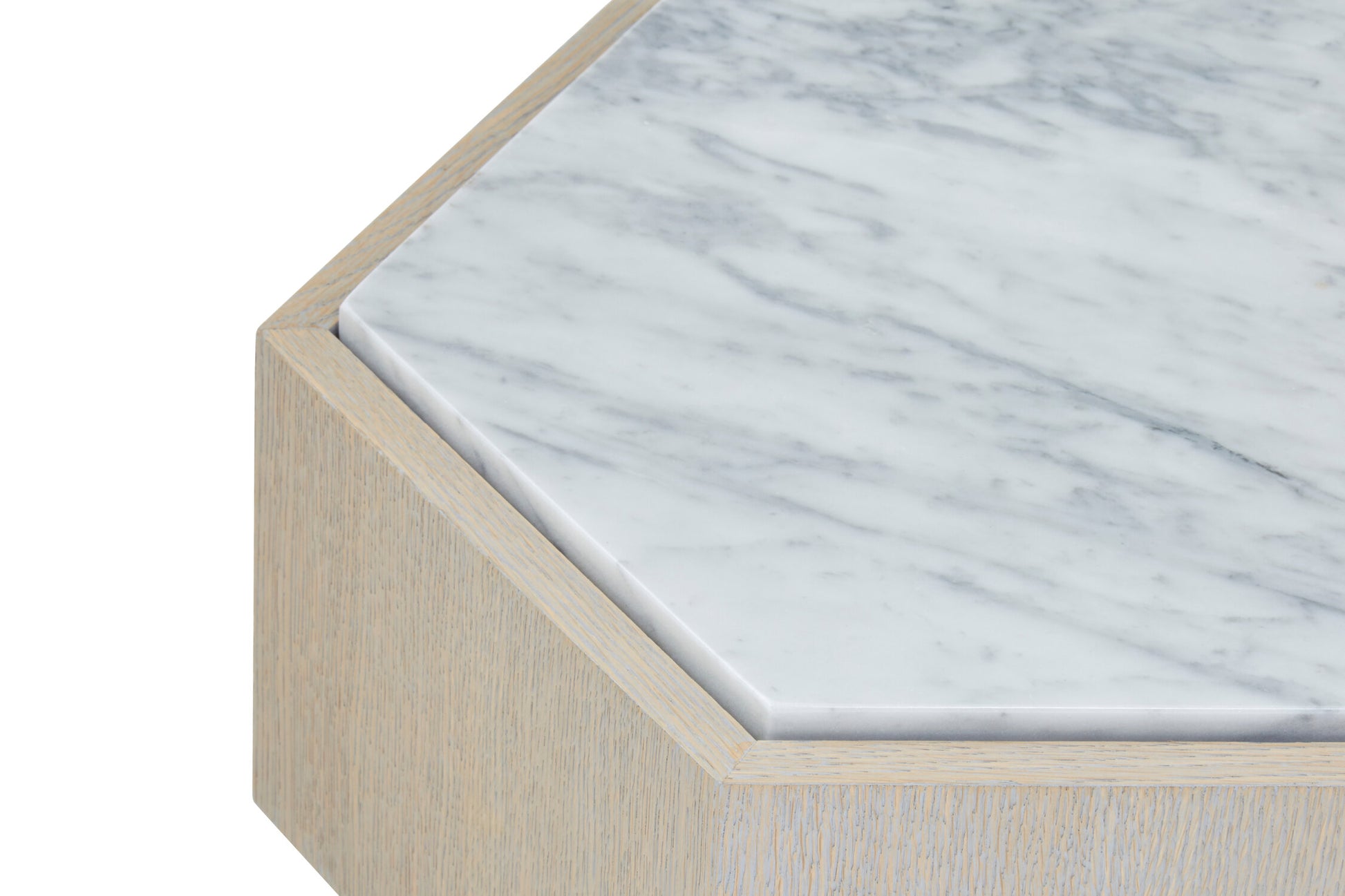 Villi White Marble and Wooden Hexagon Small Side Table