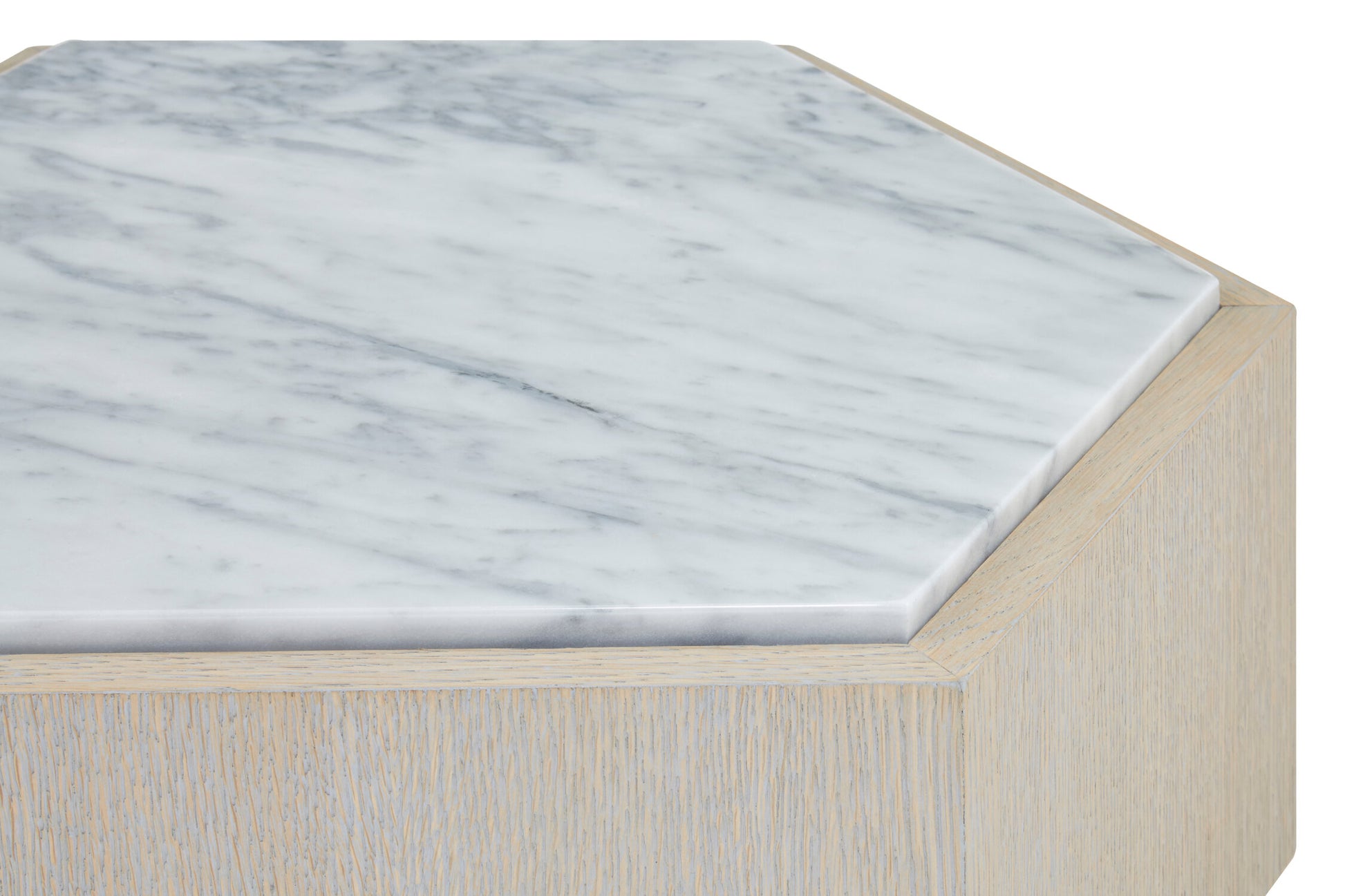 Villi White Marble and Wooden Hexagon Small Side Table