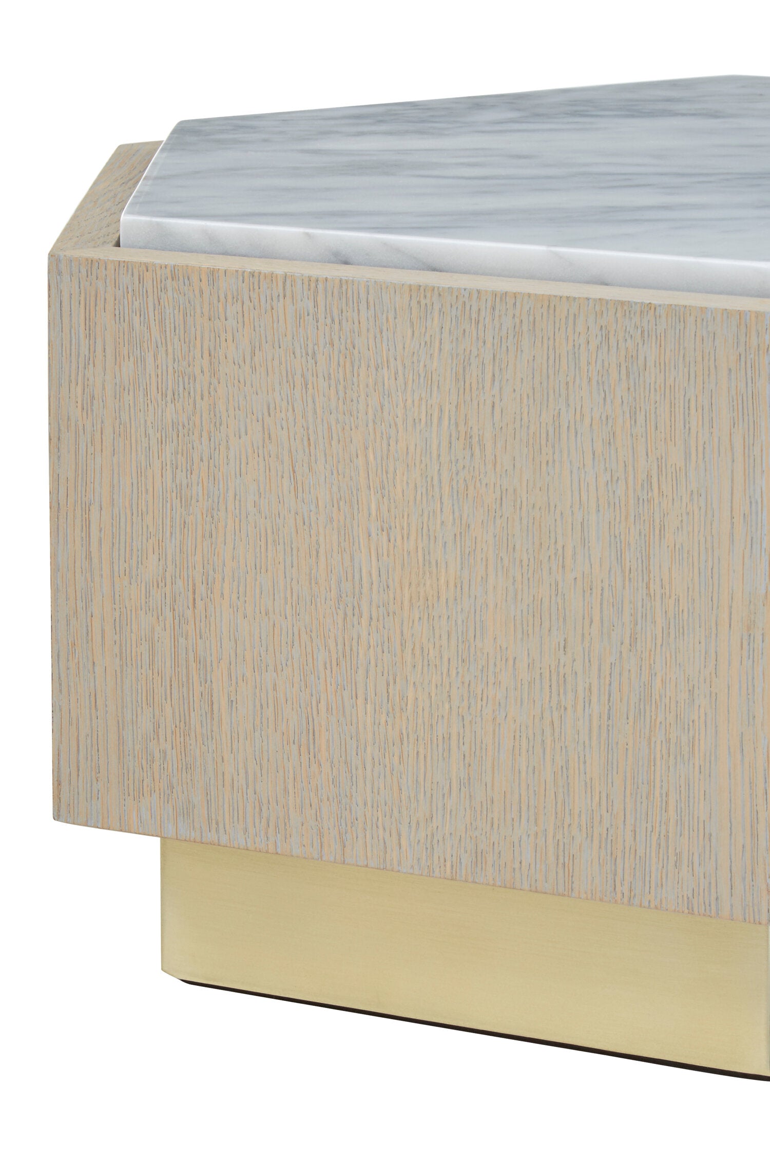Villi White Marble and Wooden Hexagon Small Side Table