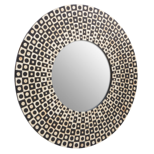 Palu Round Black Wall Mirror with Shell Inlay