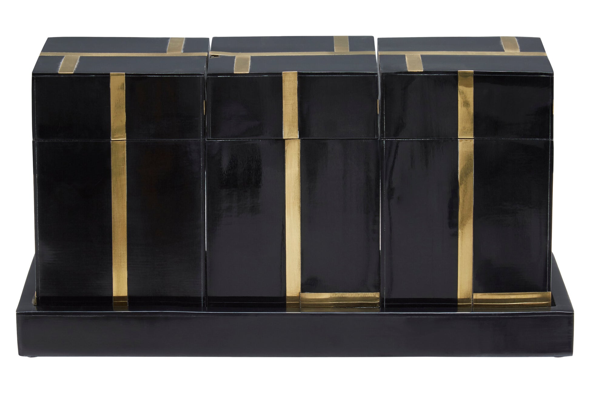 Odell Black and Gold Set of 3 Jars with Tray