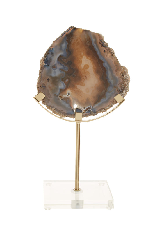 Bowerbird Black And Gold Agate Sculpture