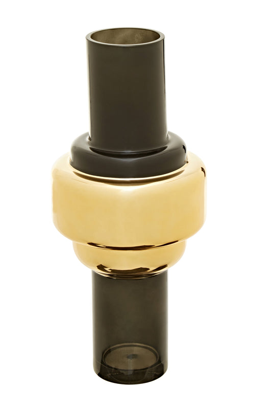 Cayden Large Smoked Black And Gold Vase