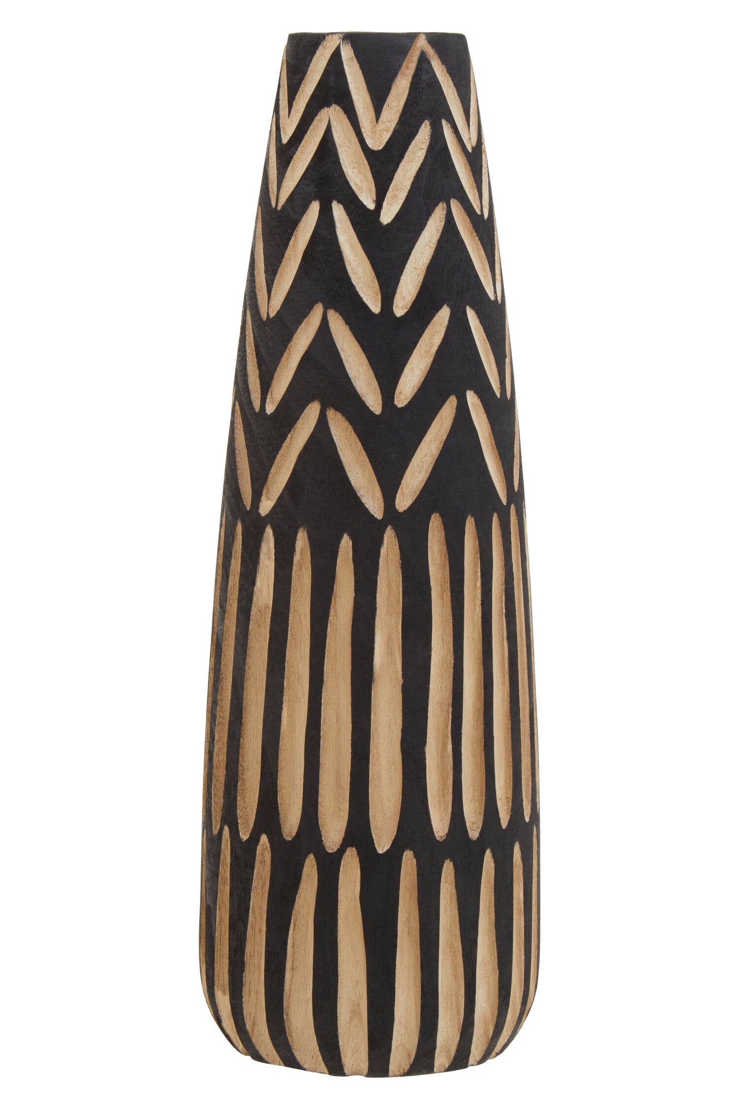 Arlo Large Wooden Engraved Vase in Black and Natural
