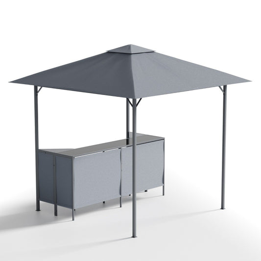 245 x 245 cm 3-Piece Patio Bar Set Grill Gazebo with Bar Stools and Table-Grey