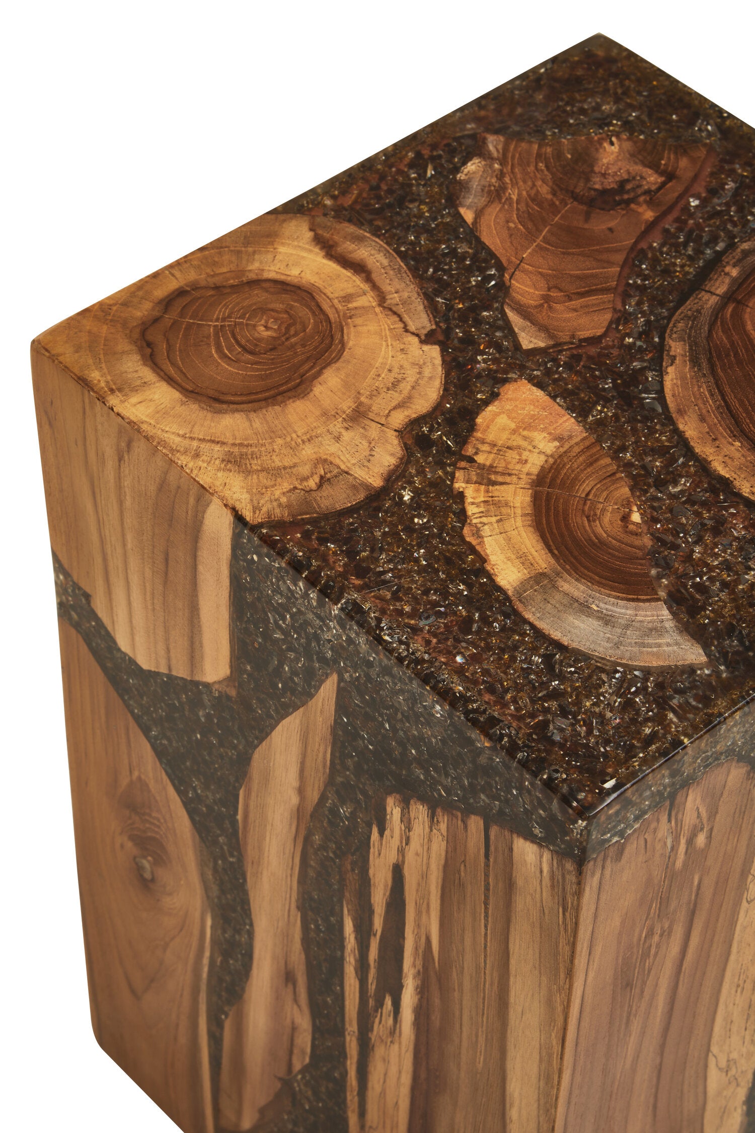 Sakra Resin and Teak Wood Side Table and Stool