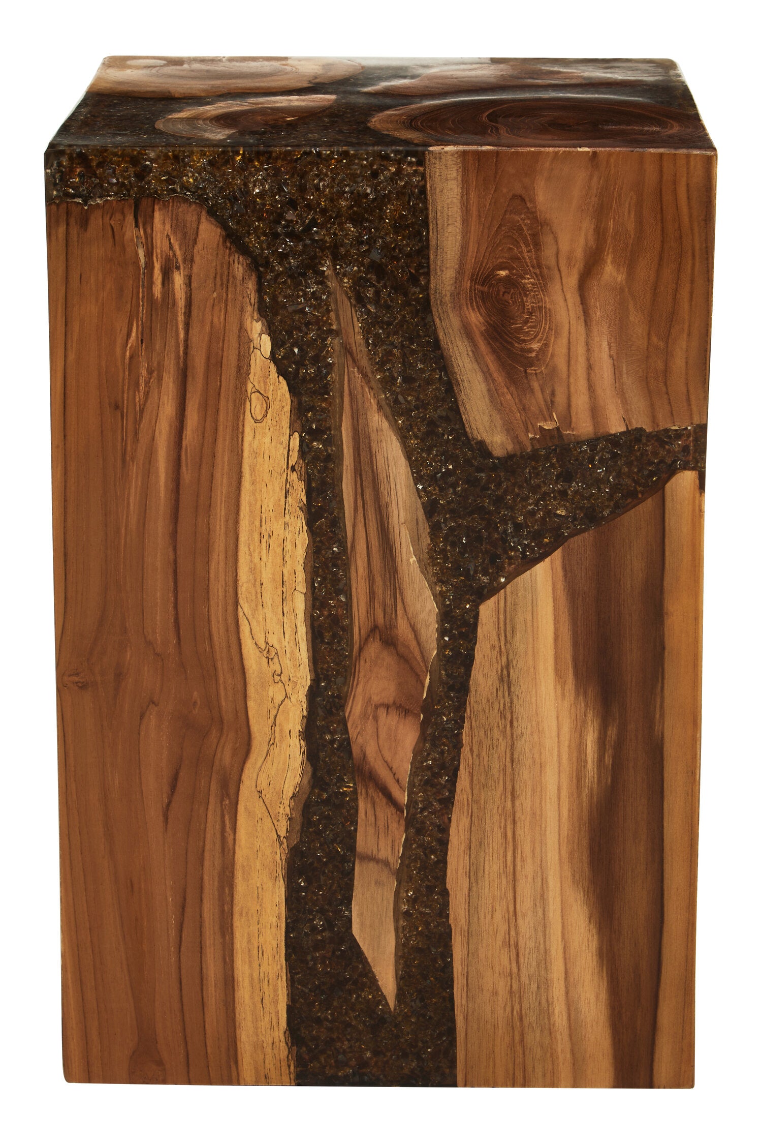 Sakra Resin and Teak Wood Side Table and Stool