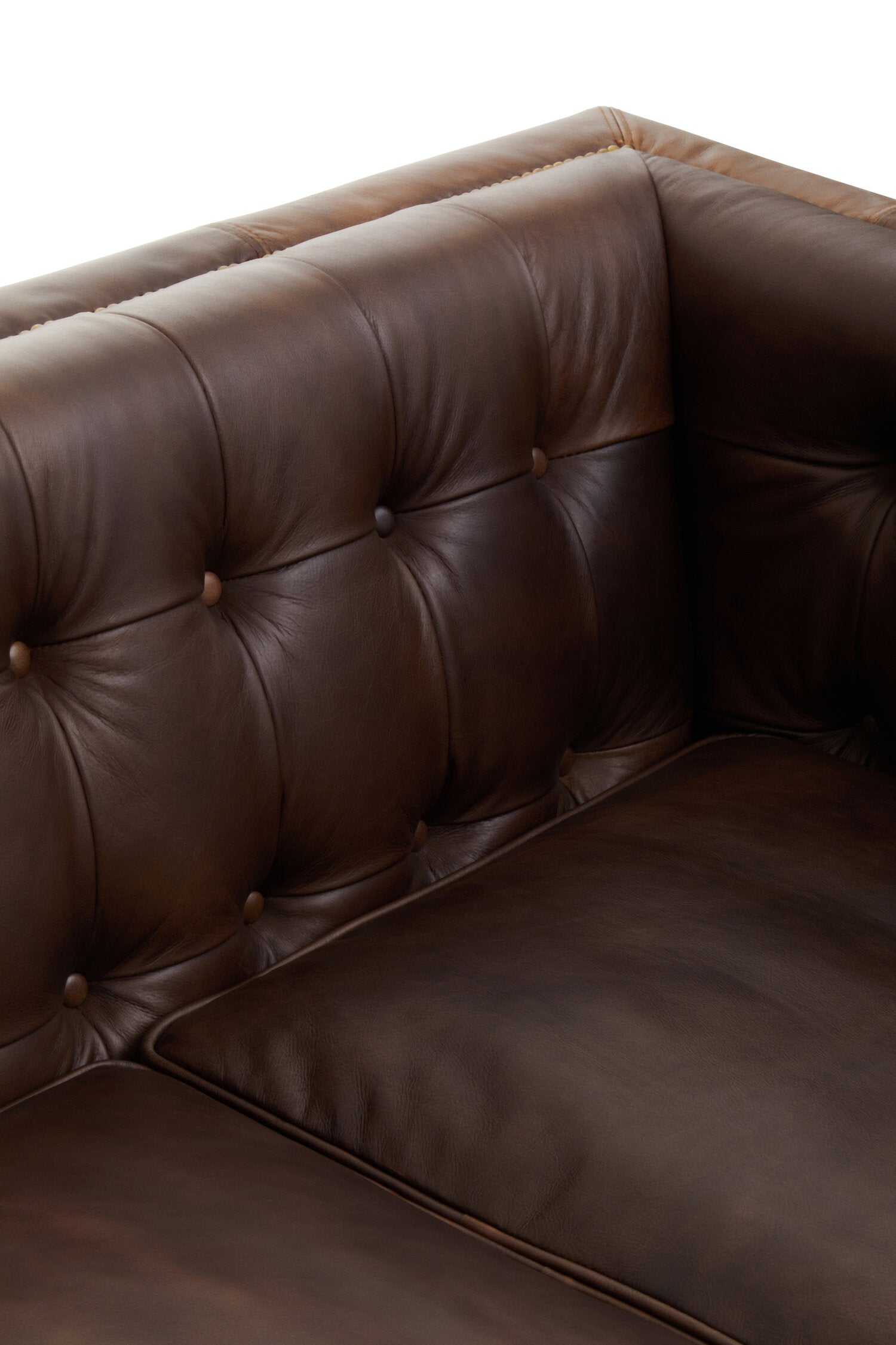 King Three Seater Dark Brown Leather Modern Chesterfield Sofa