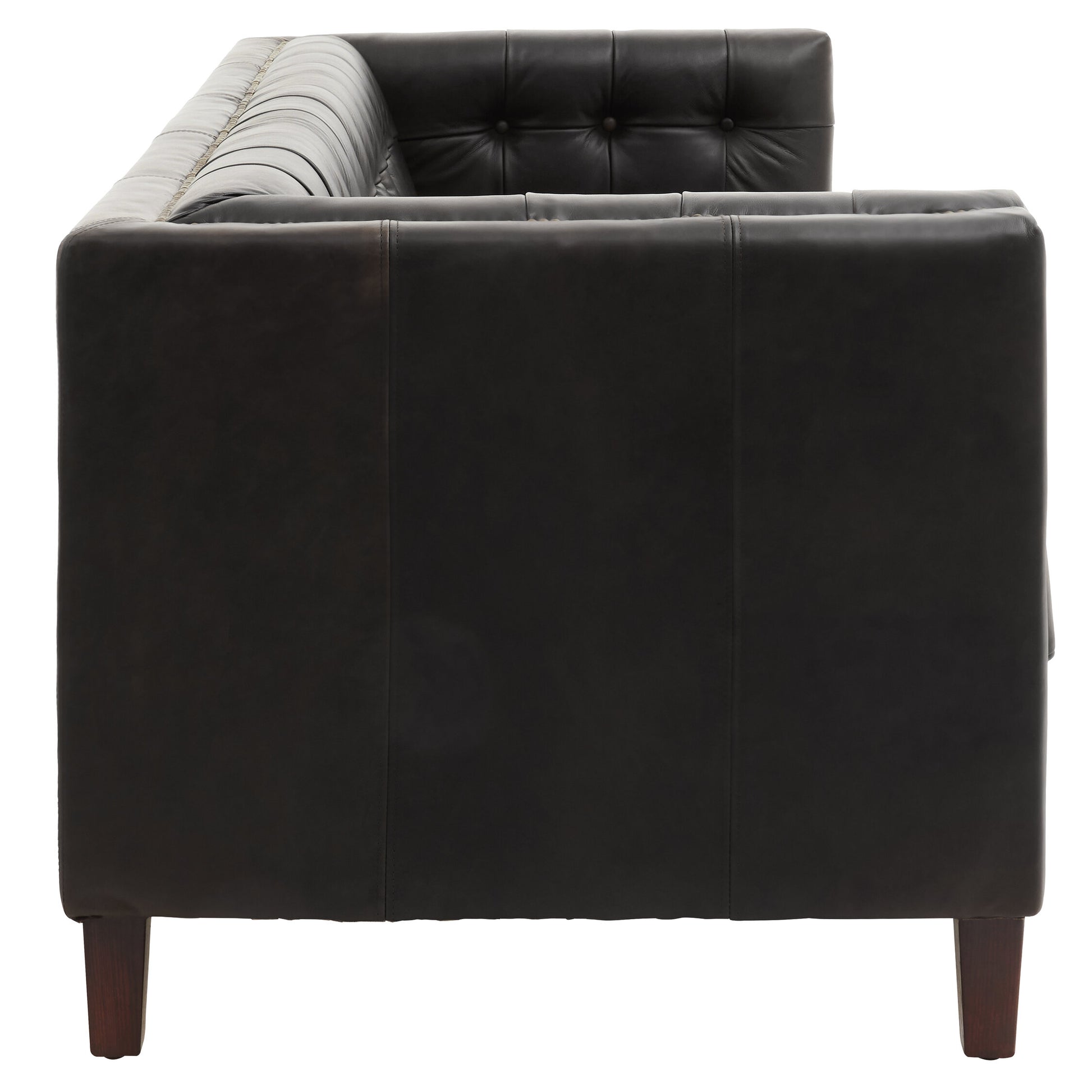 King Three Seater Modern Chesterfield Black Leather Sofa