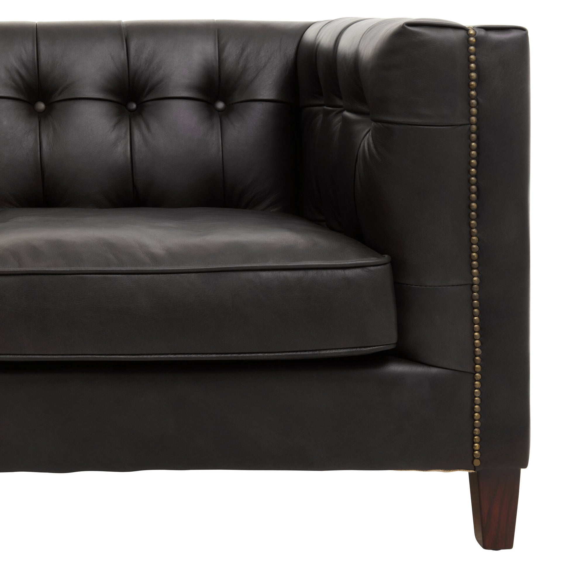 King Three Seater Modern Chesterfield Black Leather Sofa
