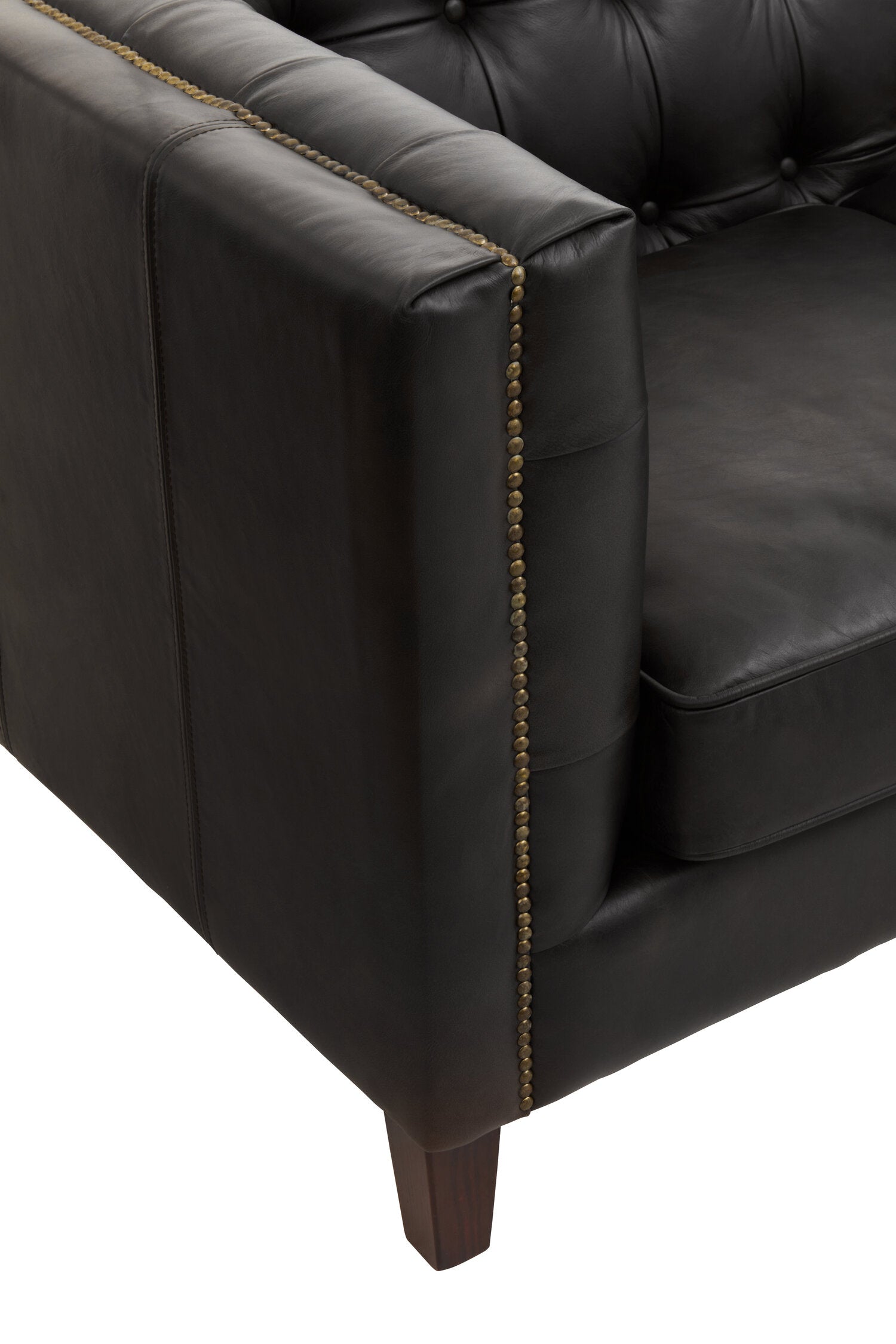 King Three Seater Modern Chesterfield Black Leather Sofa
