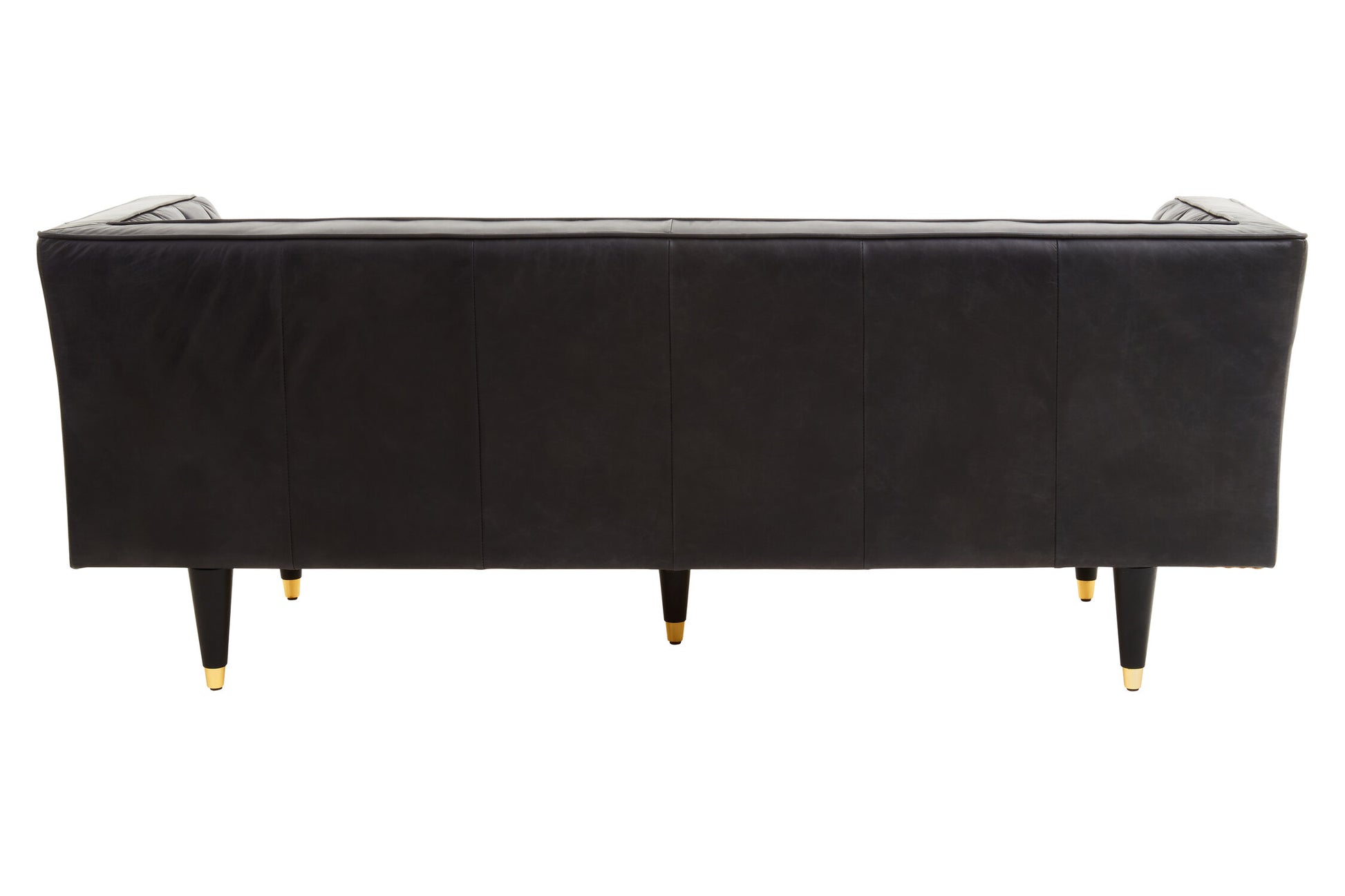King Three Seater Black Leather Sofa With Flared Arms