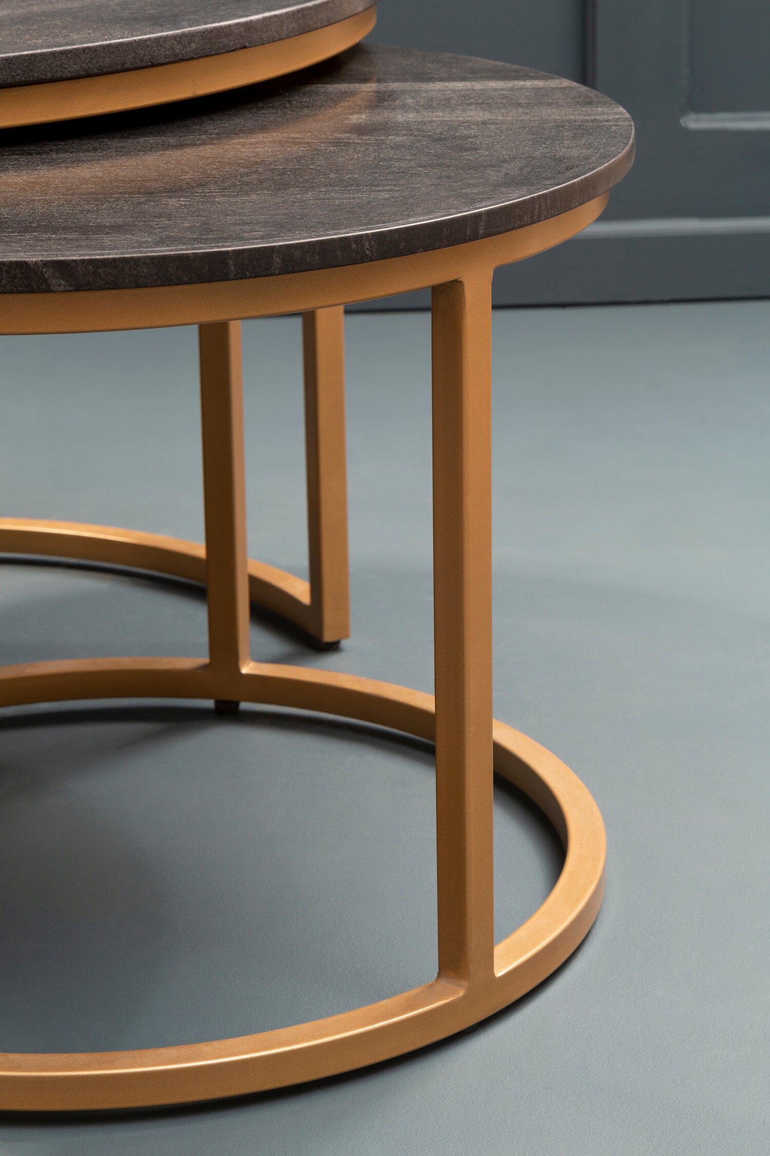 Varana Nest Of Two Black Marble Top Round Coffee Tables
