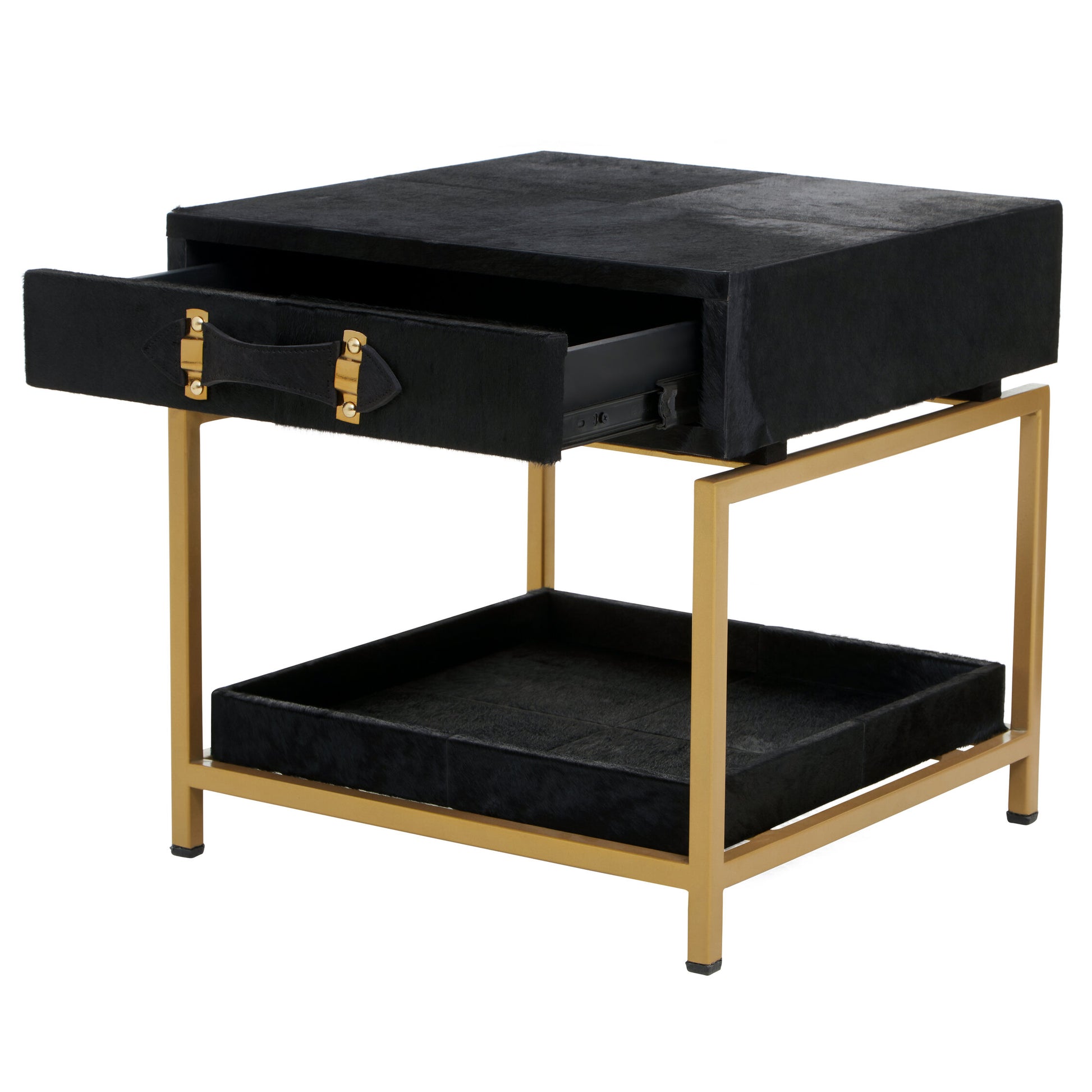 Kensington Townhouse Gold and Black Hair On Leather Side Table