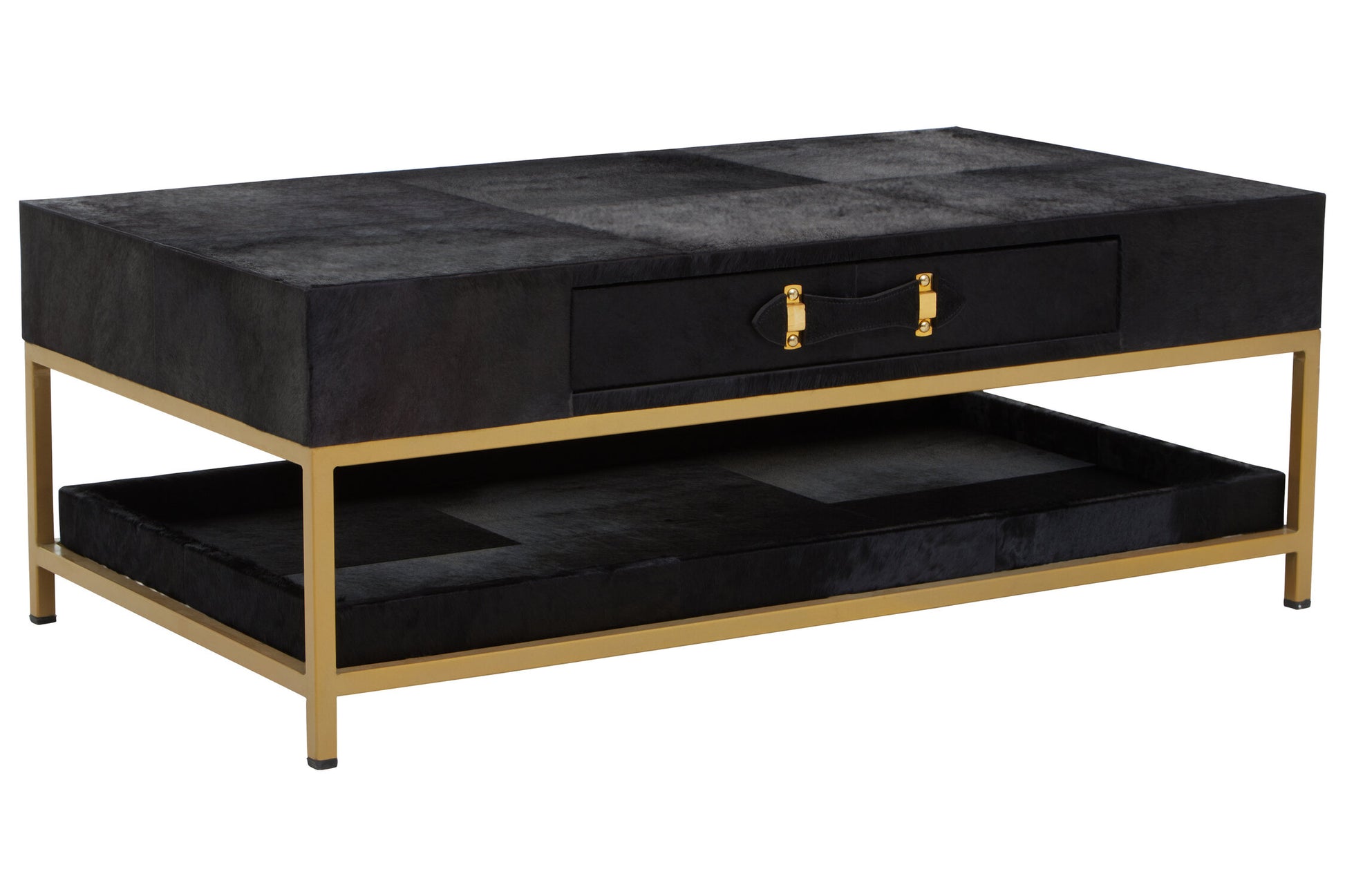 Kensington Townhouse Gold and Black Hair On Leather Coffee Table