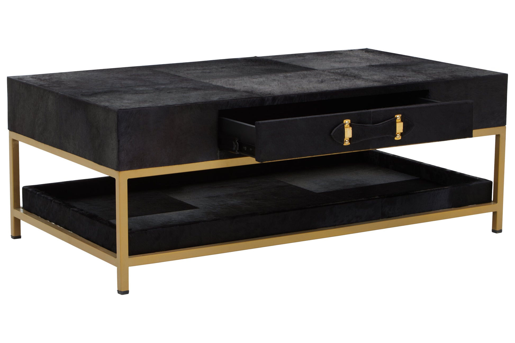 Kensington Townhouse Gold and Black Hair On Leather Coffee Table