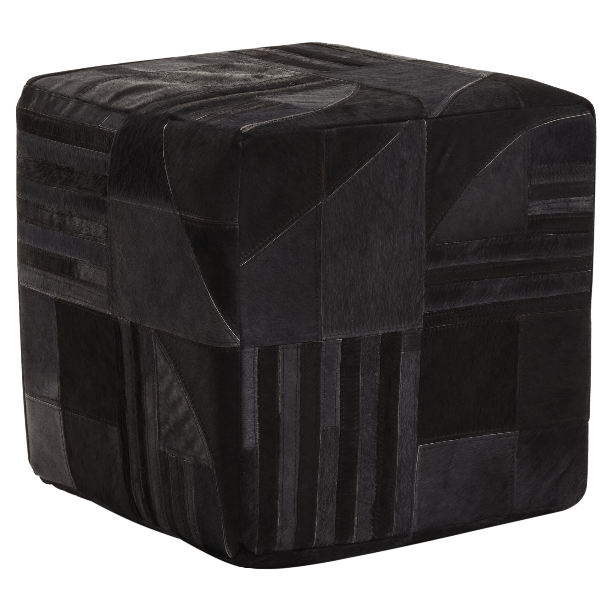 Bosie Safira Black And Grey Deco Hair on Leather Pouffe