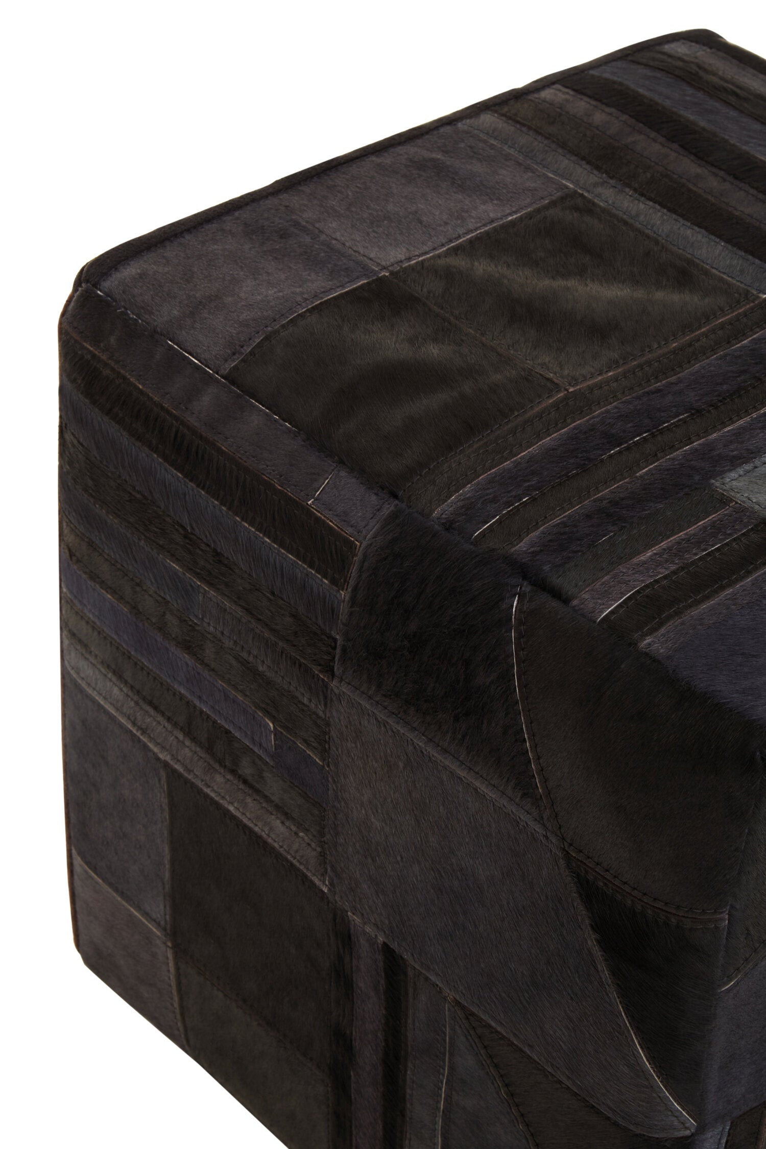Bosie Safira Black And Grey Deco Hair on Leather Pouffe