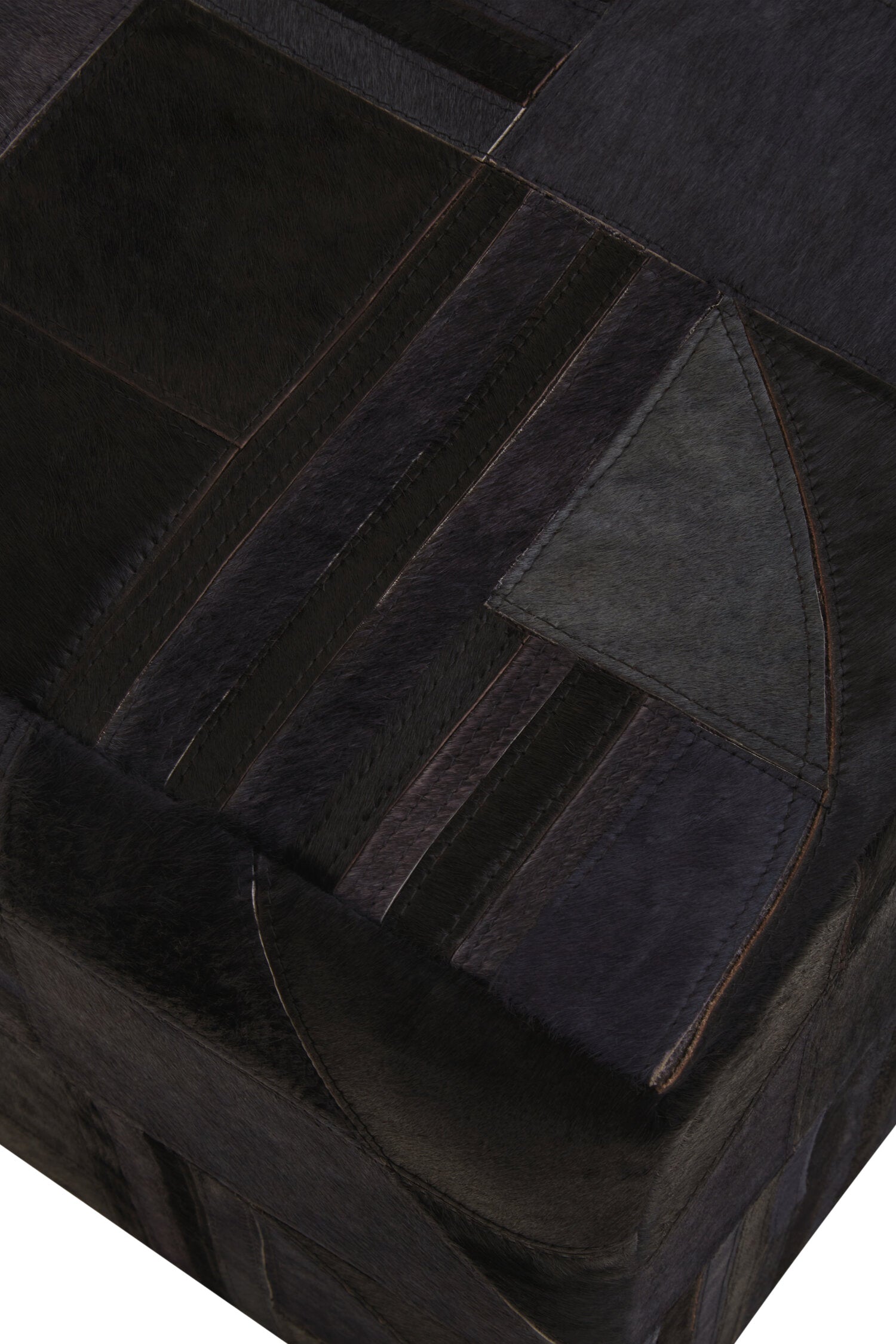 Bosie Safira Black And Grey Deco Hair on Leather Pouffe