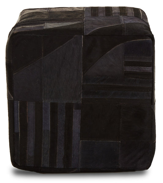 Bosie Safira Black And Grey Deco Hair on Leather Pouffe