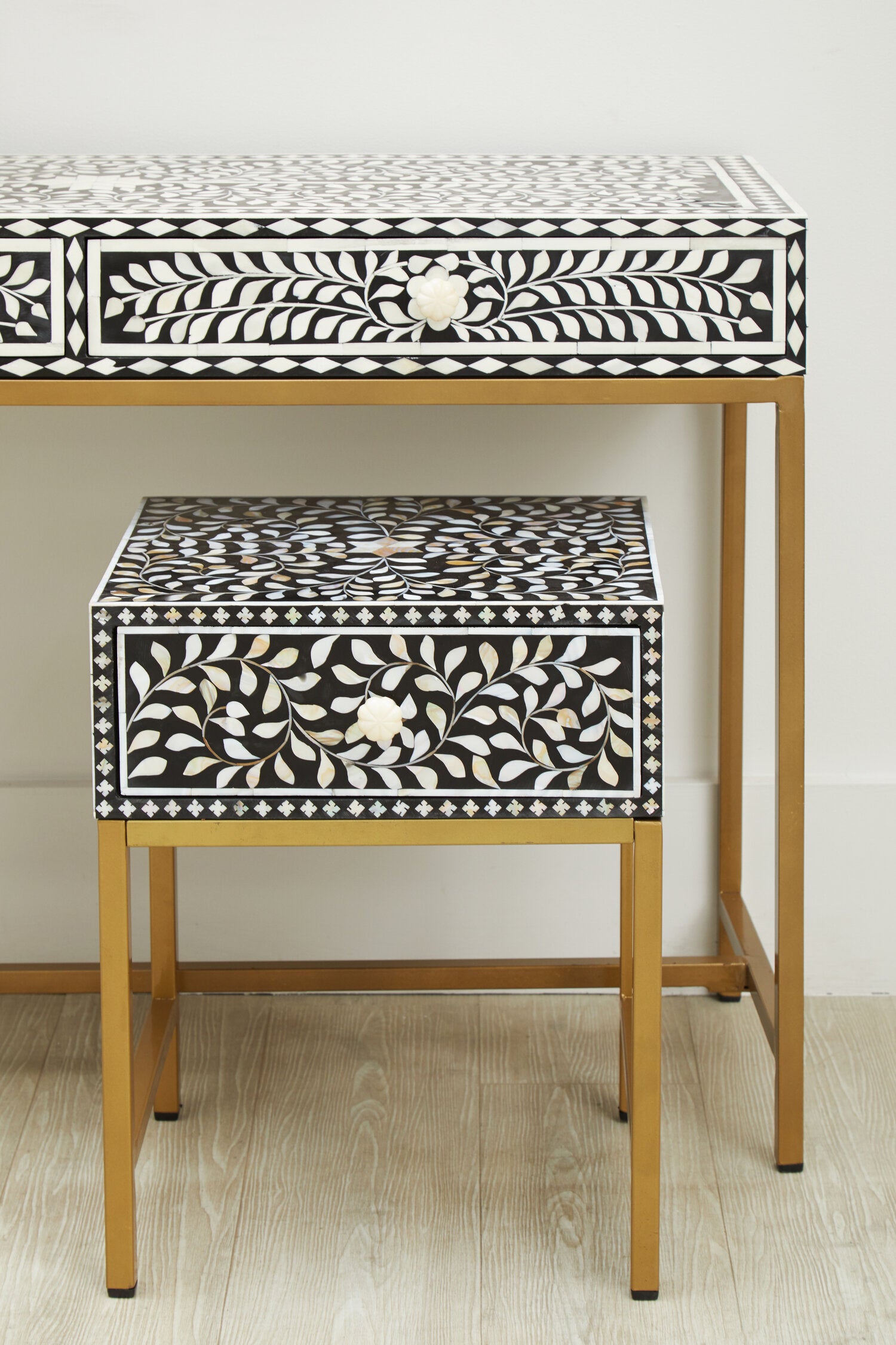 Fusion 1 Drawer Side Table with Bone Inlay
