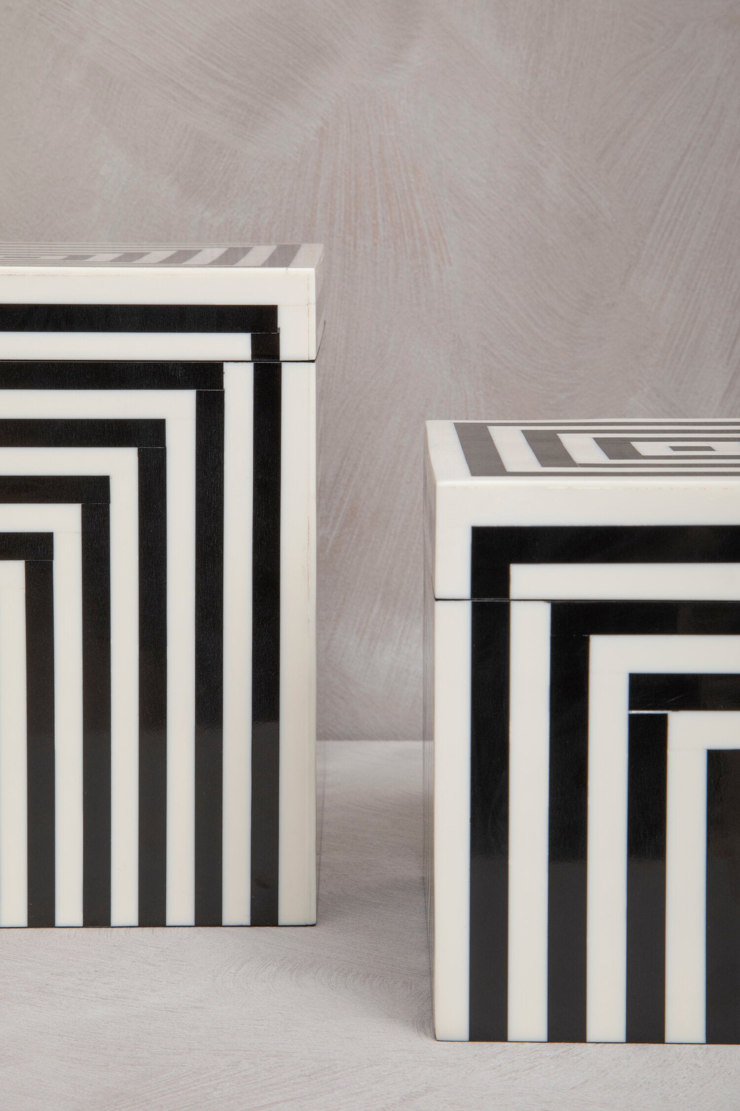 Donato Large Square Black and White Stripe Trinket Box