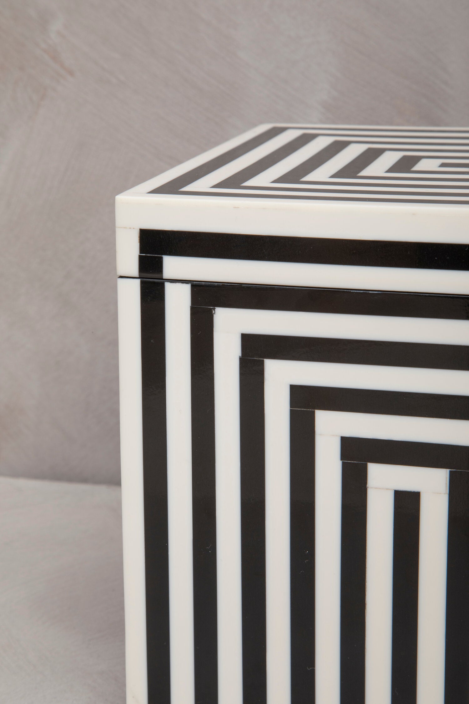 Donato Large Square Black and White Stripe Trinket Box