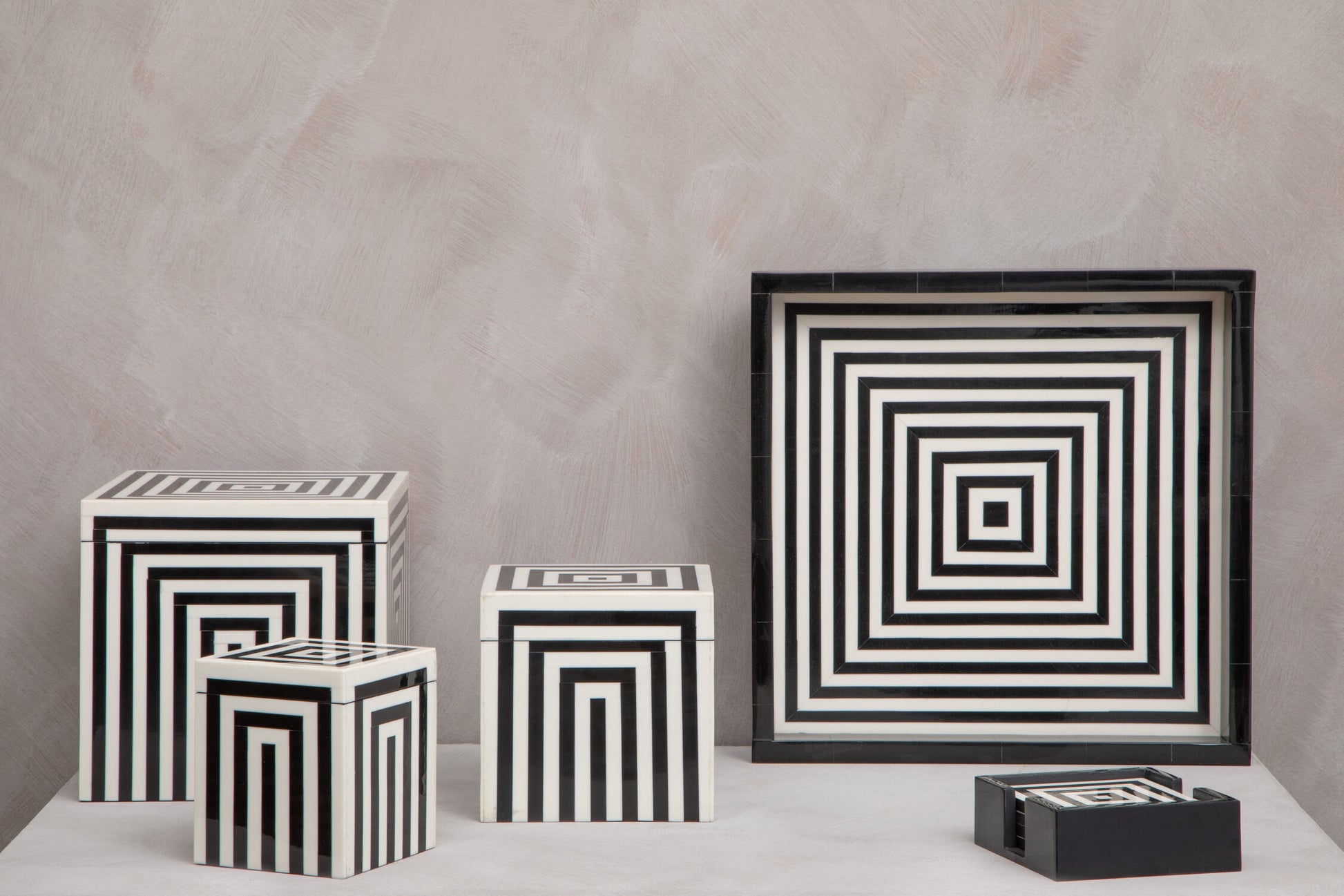 Donato Large Square Black and White Stripe Trinket Box