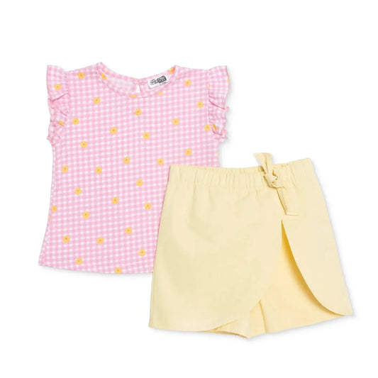 HelloBaby Girls Blouse & Shorts Set Ditsy Flower Crew Neck Short Length Short Sleeve - Pink Printed
