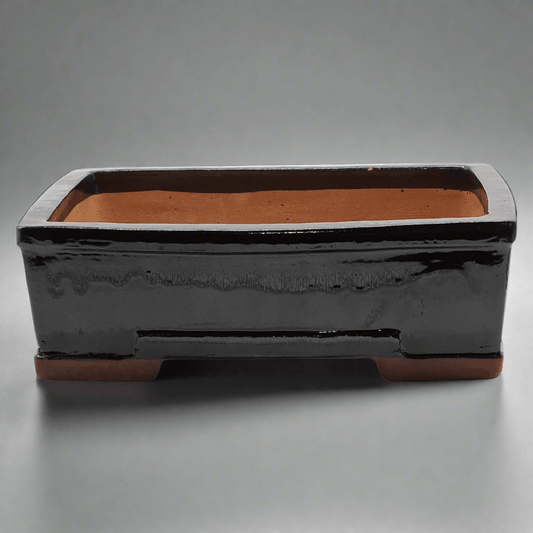 26cm Glazed Bonsai Pot | Rectangle | 26cm x 20cm x 9cm | Black | Luxury Home Accessories | Heulog Glow