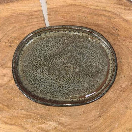 26cm Glazed Drip Tray | Oval | Green | Luxury Home Accessories | Heulog Glow