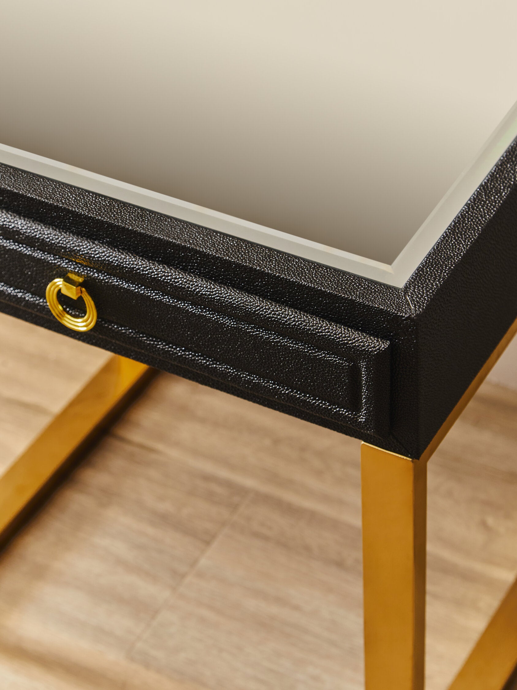 Cardoba 1 Drawer Black Shagreen Effect Side Table