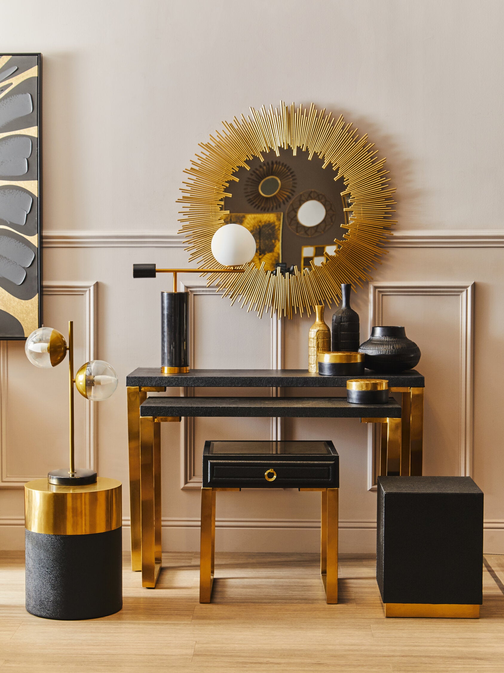 Cardoba Round Black Shagreen Effect Side Table or Stool