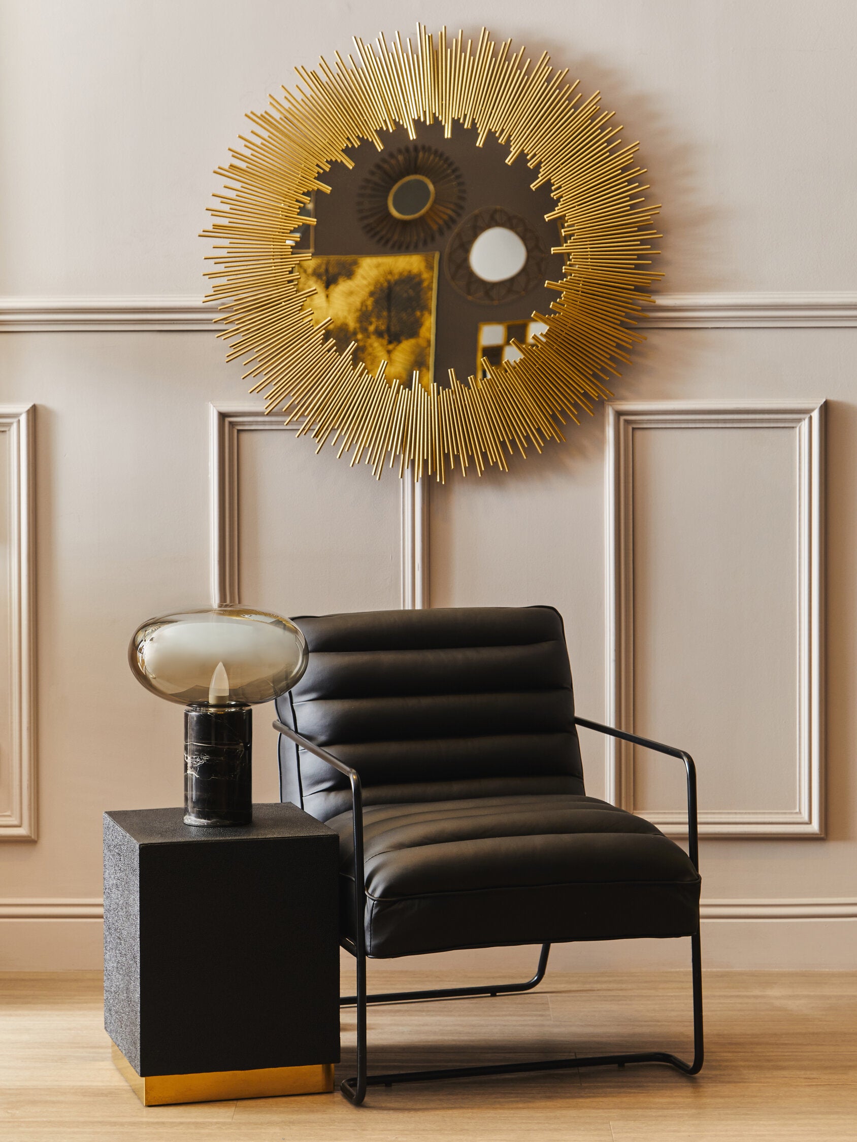 Cardoba Square Black Shagreen Effect Side Table and Stool