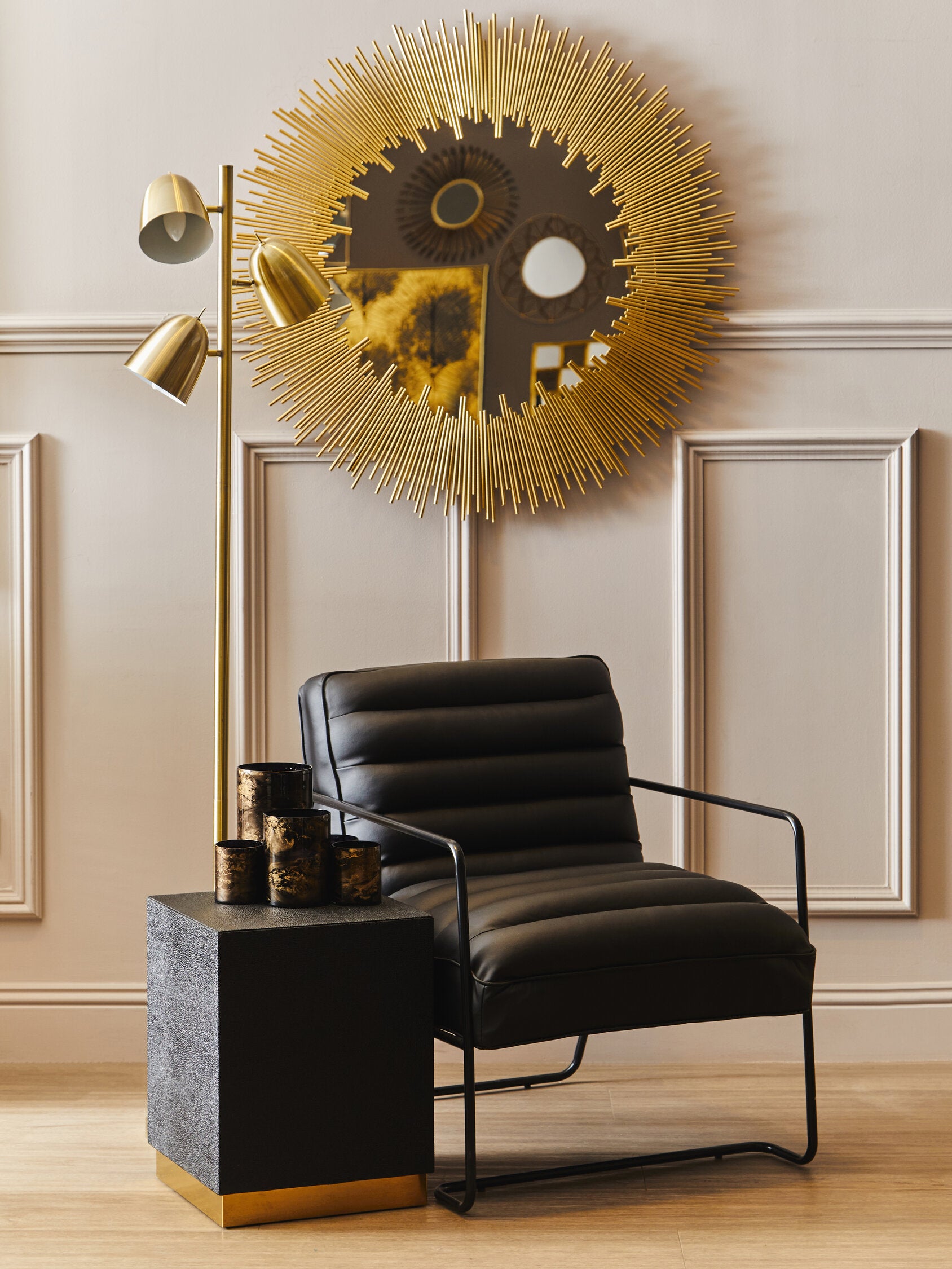 Cardoba Square Black Shagreen Effect Side Table and Stool