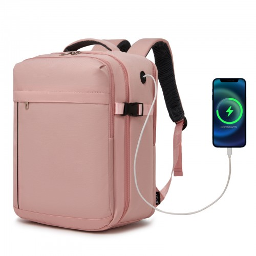 BPK2524 - Kono Spacious and Organised Personal-Item Backpack (40×30×20) with 15.6" Laptop Sleeve, Clamshell Main - Pink