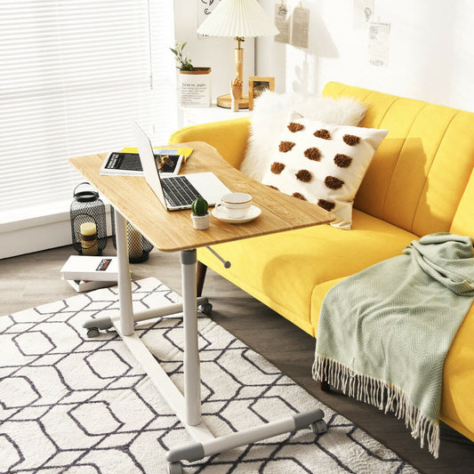 Height Adjustable Laptop Table with Wheels for Home and Office-Beige