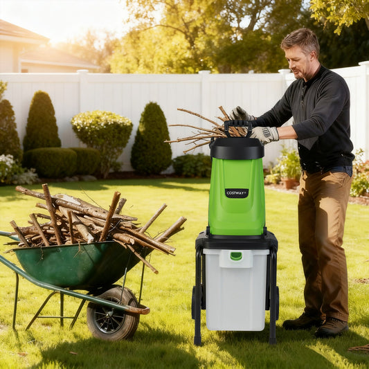 2800 W Electric Wood Chipper with 50 L Collection Bin and Wheels-Green