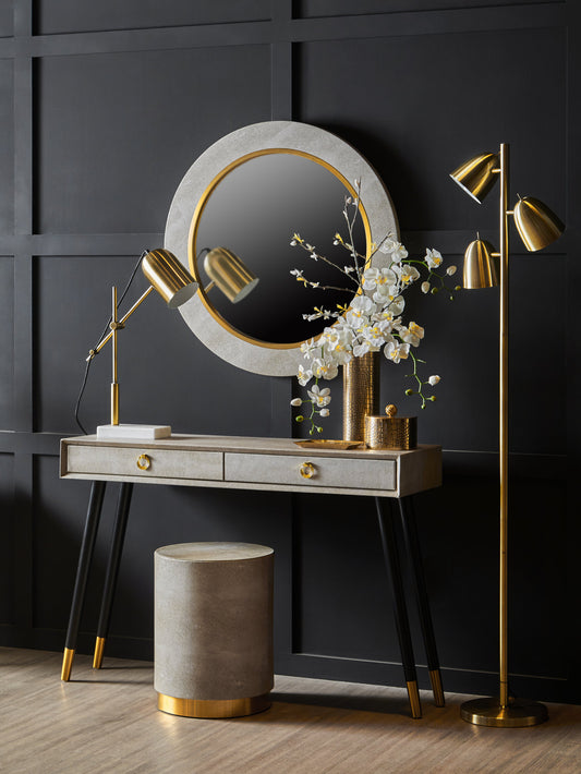 Cadio Shagreen Effect and Gold Inlay Round Wall Mirror