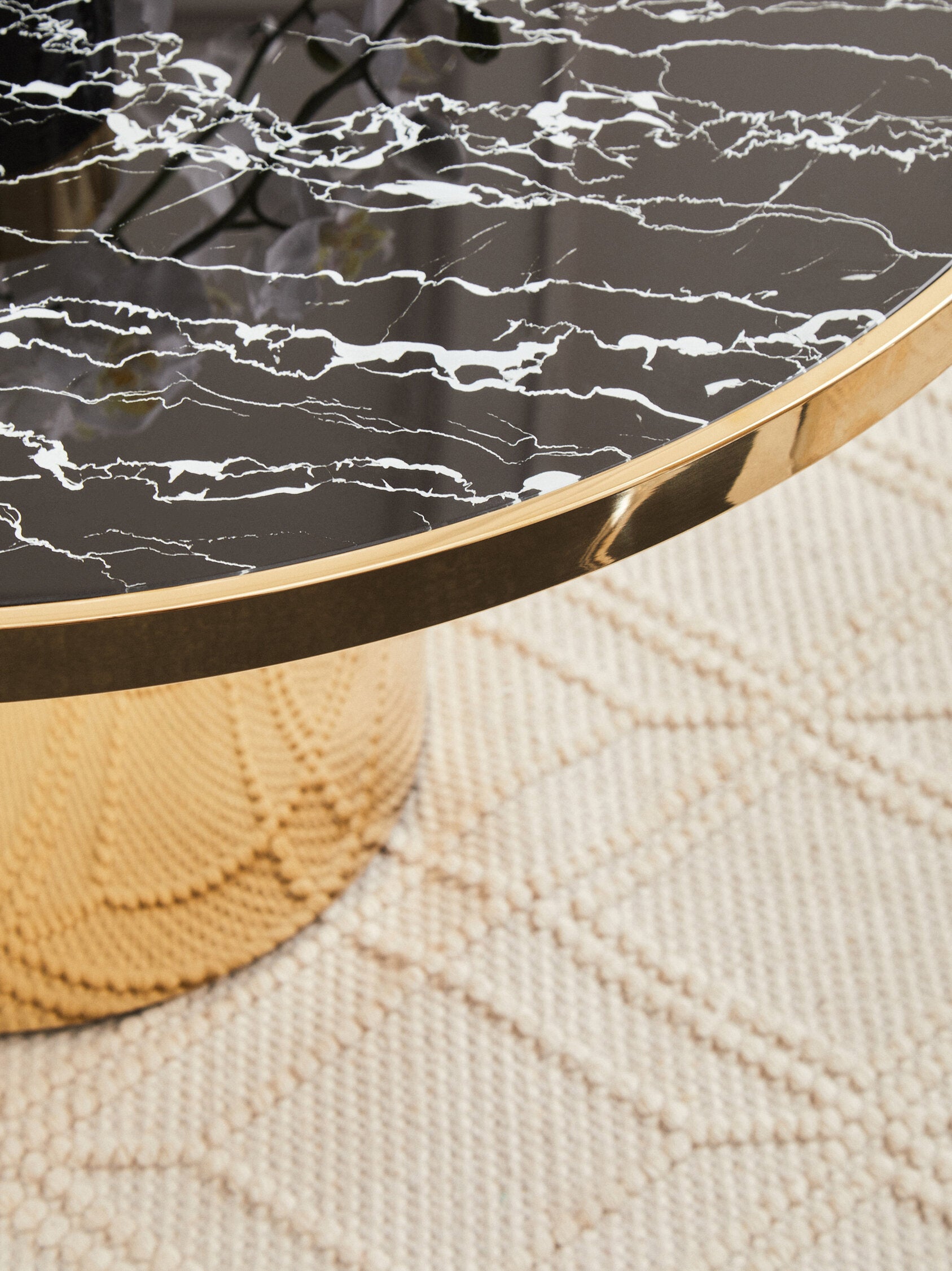 Oria Black Marble Effect Gold Base Coffee Table