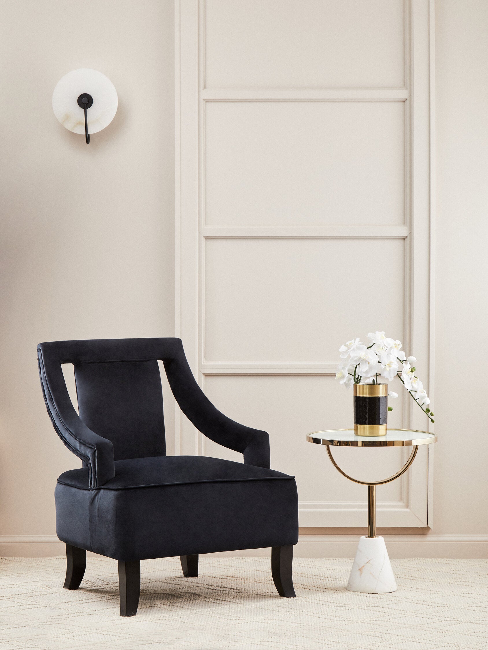 Oria White Glass and Marble Base Side Table