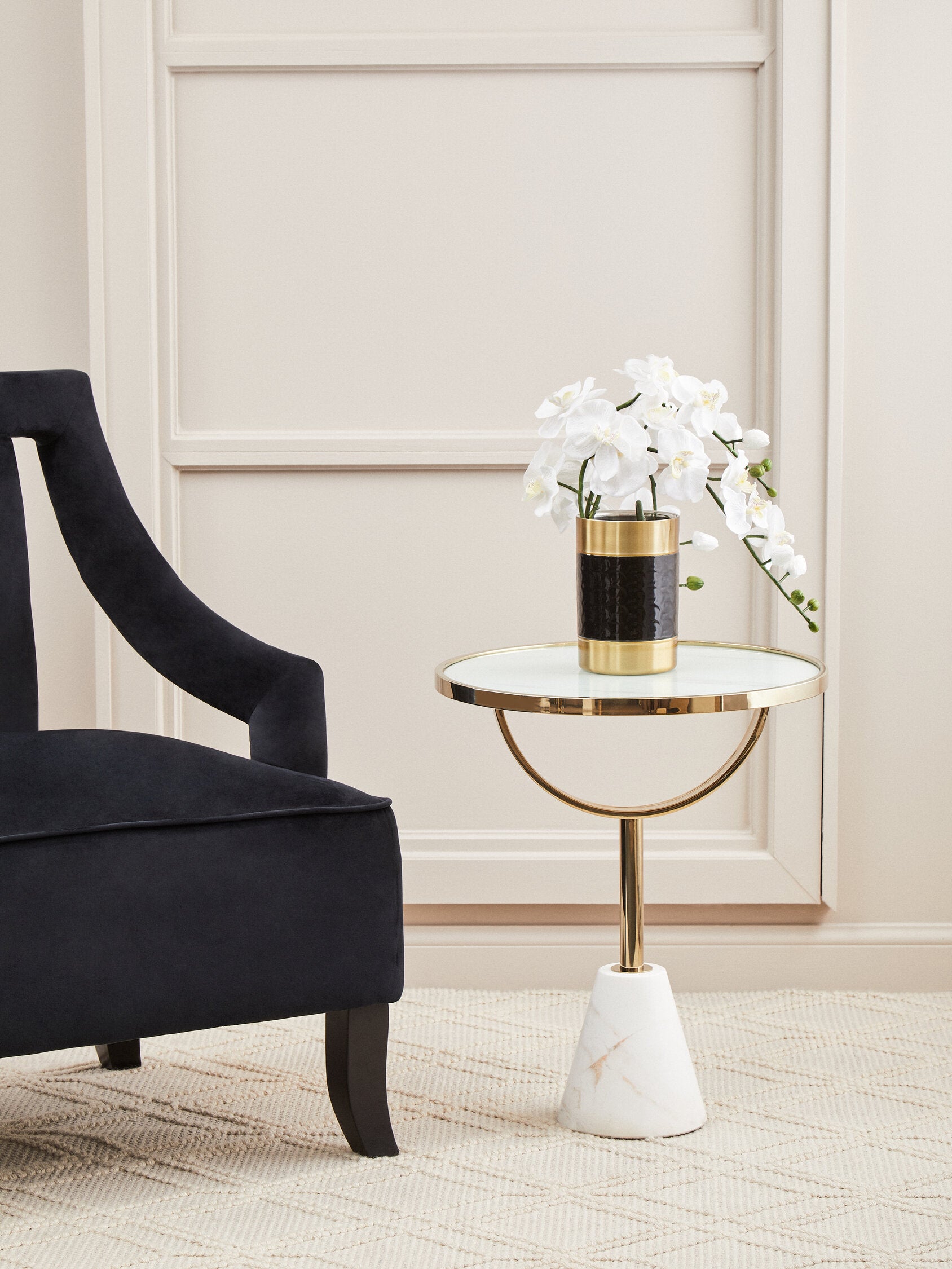 Oria White Glass and Marble Base Side Table