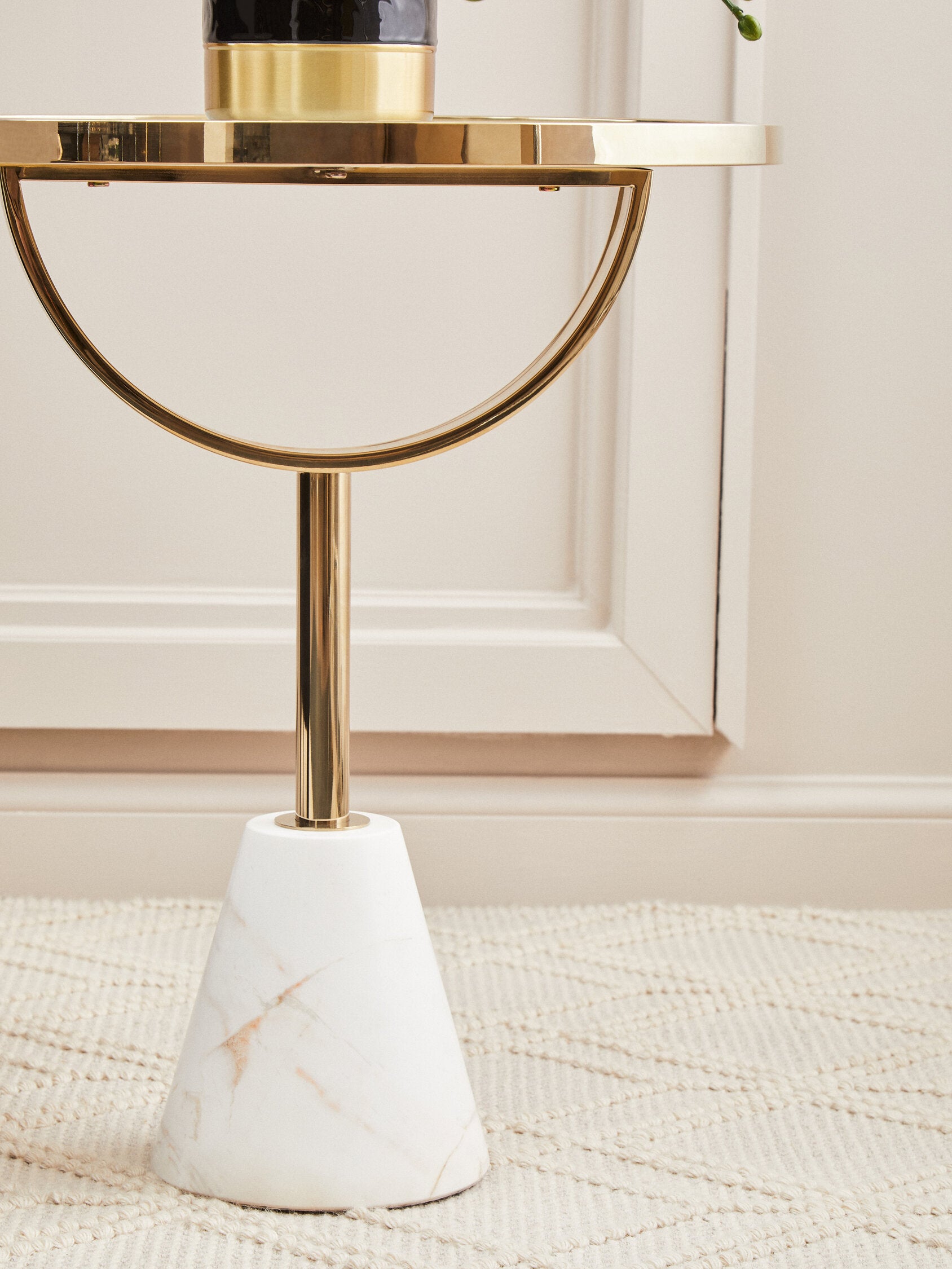 Oria White Glass and Marble Base Side Table